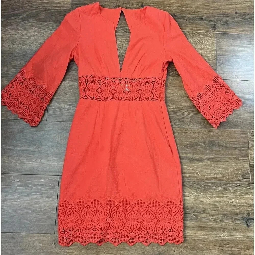 Women's Size Xs Nightcap Tulum Short Orange Dress Crochet/Cutouts